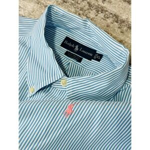 Polo Ralph Lauren Shirt Mens XL Long Sleeve Button Up Blue Pink Poney Striped